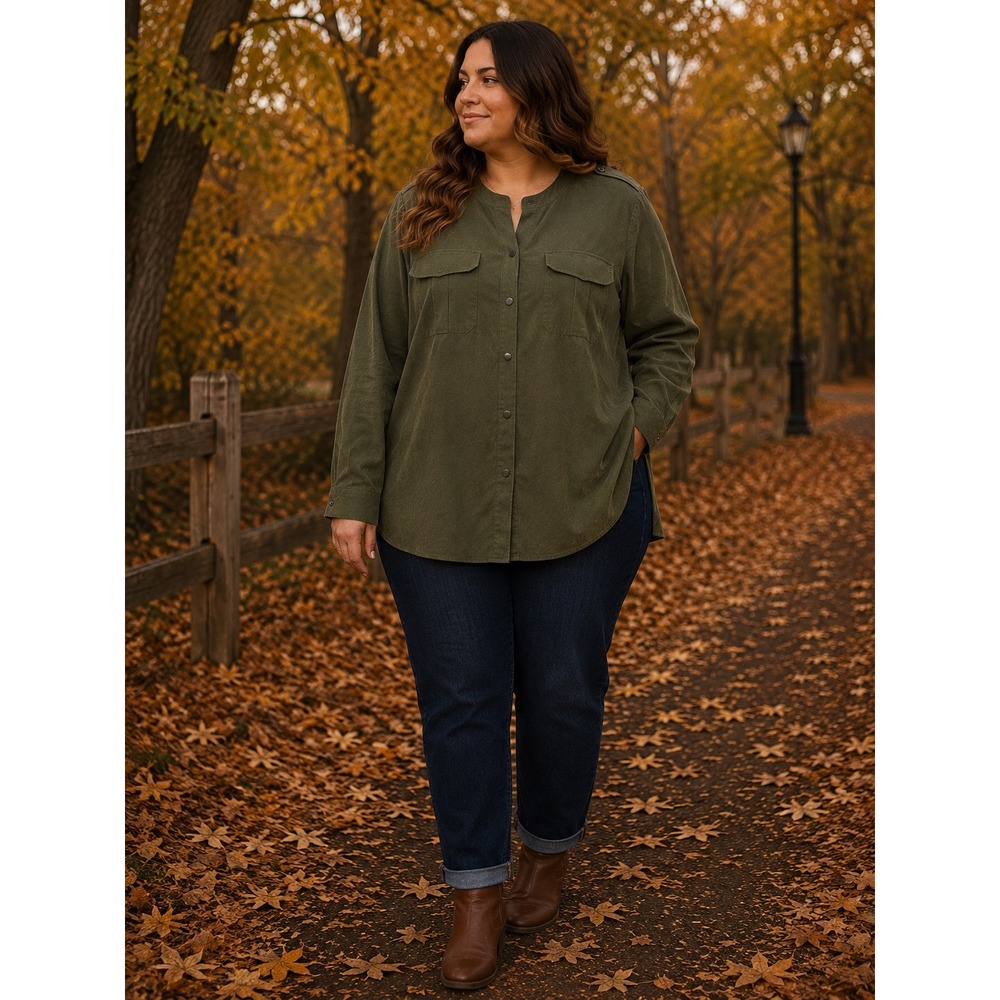 Olive Green Utility Shacket Jacket Military Inspired Fall Layering